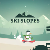 Ski Slopes is a skiing game where you control a snowman running from an avalanche, dodging obstacles, collecting coins, and performing flips to earn points.