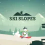 Ski Slopes is a skiing game where you control a snowman running from an avalanche, dodging obstacles, collecting coins, and performing flips to earn points.